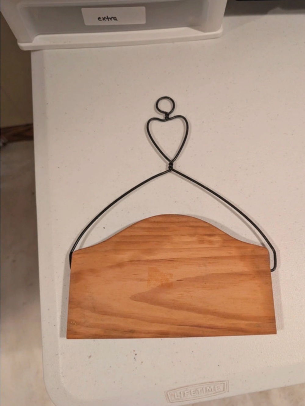Rustic “Country Kitchen” Cross Stitch Wooden Wall Sign with Heart‎ Wire Hanger - Picture 3 of 3